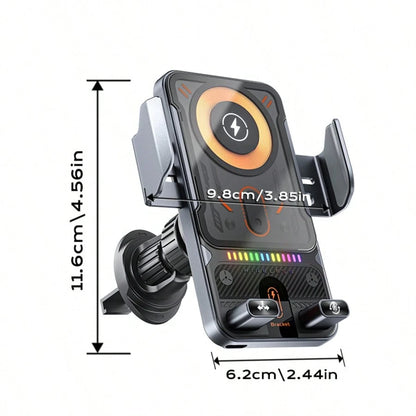 BiLOLLY 15W Car Fast Charging Mount, In-Car Wireless Charger, Touch-Activated Rotation, Automatic Clamping, Ambient Lighting, Built-In Battery, Supports Multi-Angle Adjustment, Anti-Vibration Helical