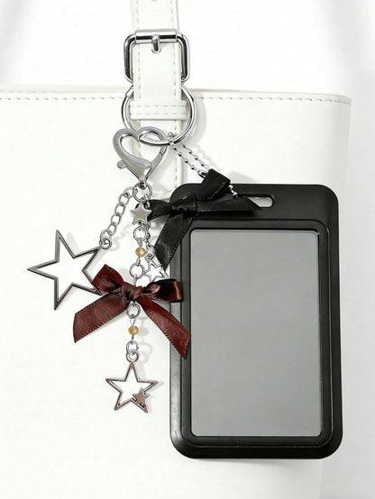 Black And White Star Pendant Card Holder, Pearl Pendant, Five-Pointed Star Pattern Design, Can Be Used As Bag Charm, Keychain, Can Store ID Card, Celebrity Card, Bus Card, Meal Card, Subway Card, Phot
