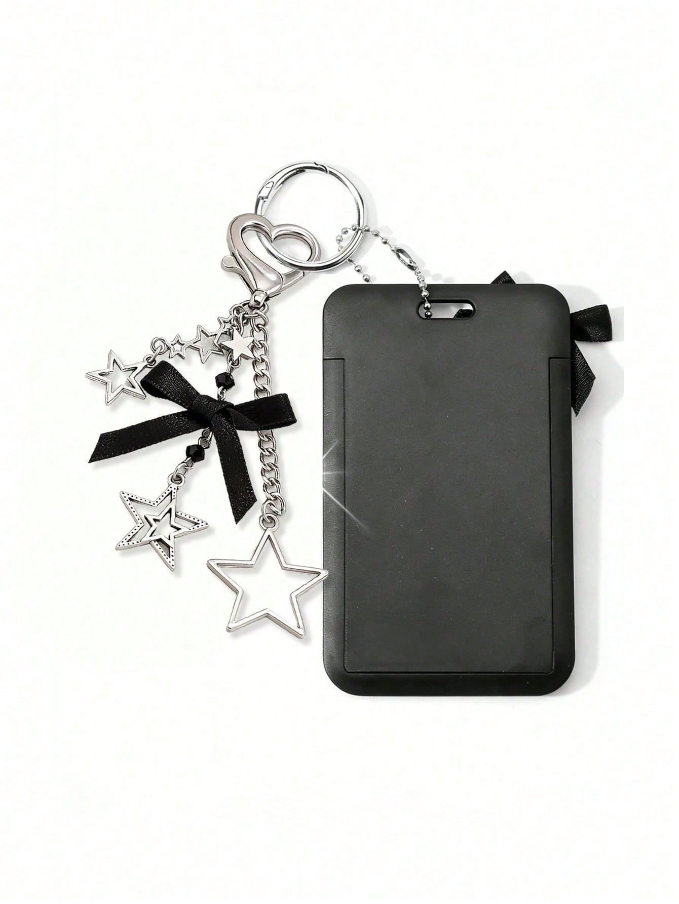 Black And White Star Pendant Card Holder, Pearl Pendant, Five-Pointed Star Pattern Design, Can Be Used As Bag Charm, Keychain, Can Store ID Card, Celebrity Card, Bus Card, Meal Card, Subway Card, Phot