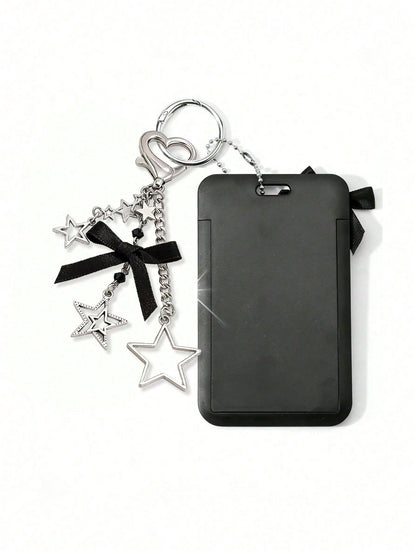 Black And White Star Pendant Card Holder, Pearl Pendant, Five-Pointed Star Pattern Design, Can Be Used As Bag Charm, Keychain, Can Store ID Card, Celebrity Card, Bus Card, Meal Card, Subway Card, Phot
