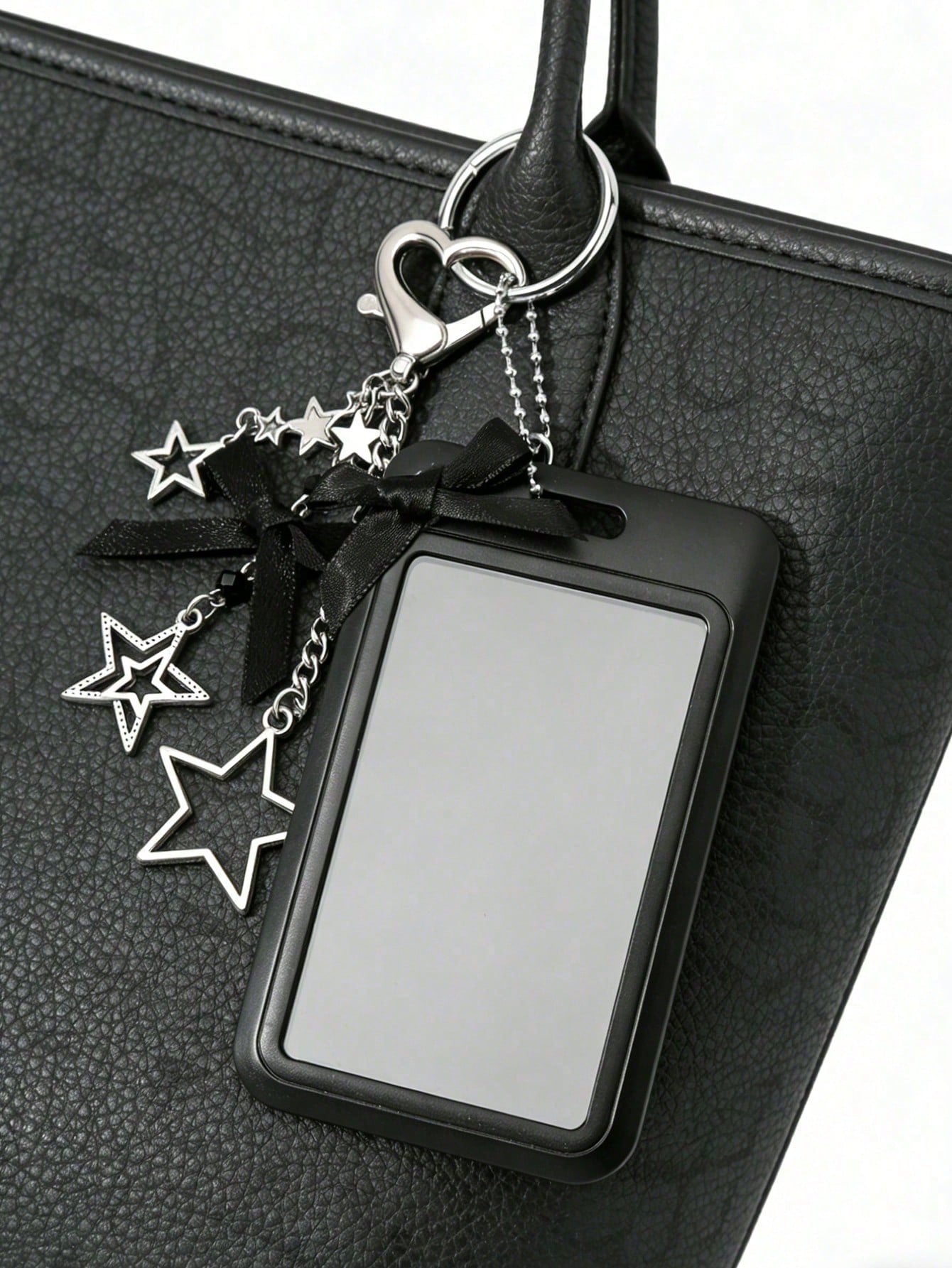 Black And White Star Pendant Card Holder, Pearl Pendant, Five-Pointed Star Pattern Design, Can Be Used As Bag Charm, Keychain, Can Store ID Card, Celebrity Card, Bus Card, Meal Card, Subway Card, Phot