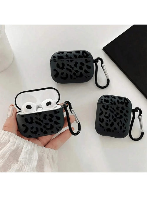 Black Leopard Print Alloy TPU [Separate Design] Brand New Fashionable Black Patterned Protective Case Compatible With Airpods 4th Gen, Pro 3/1/2, Pro 3rd Gen, Pro 2 Soft TPU Wireless Earphone Protecti