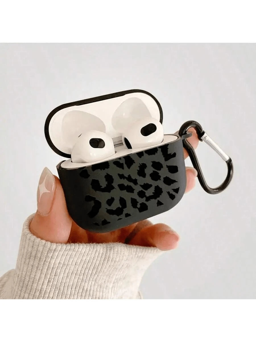 Black Leopard Print Alloy TPU [Separate Design] Brand New Fashionable Black Patterned Protective Case Compatible With Airpods 4th Gen, Pro 3/1/2, Pro 3rd Gen, Pro 2 Soft TPU Wireless Earphone Protecti