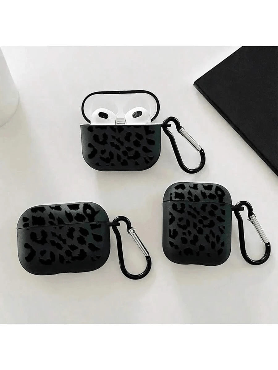 Black Leopard Print Alloy TPU [Separate Design] Brand New Fashionable Black Patterned Protective Case Compatible With Airpods 4th Gen, Pro 3/1/2, Pro 3rd Gen, Pro 2 Soft TPU Wireless Earphone Protecti