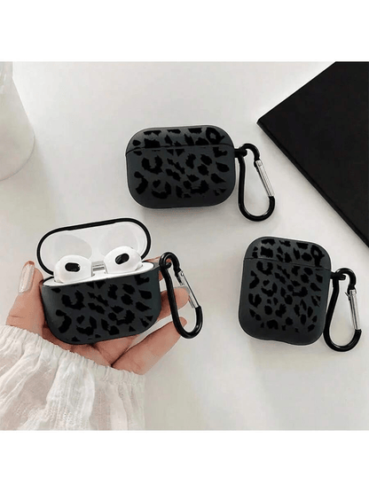 Black Leopard Print Alloy TPU [Separate Design] Brand New Fashionable Black Patterned Protective Case Compatible With Airpods 4th Gen, Pro 3/1/2, Pro 3rd Gen, Pro 2 Soft TPU Wireless Earphone Protecti