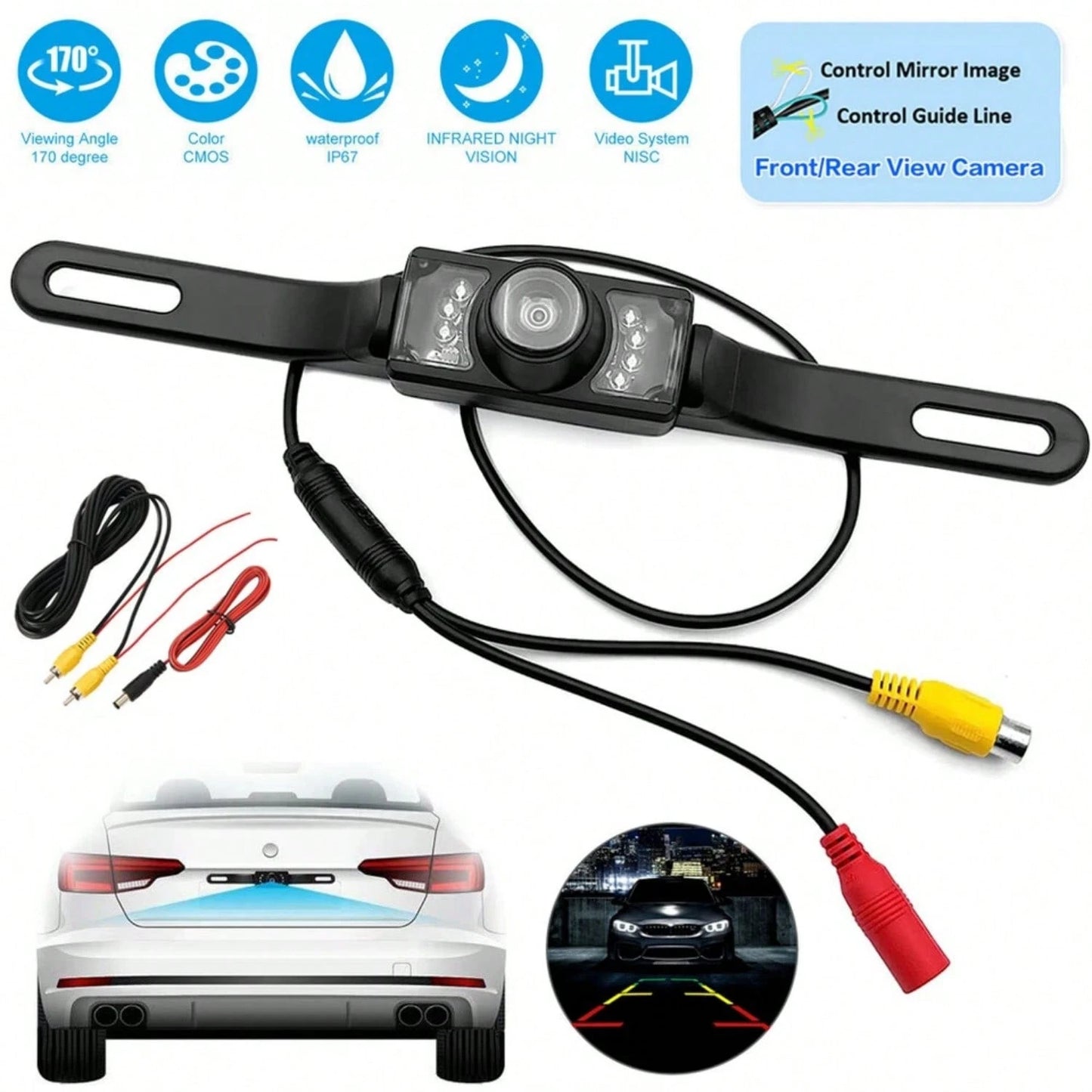 Black Metal License Plate Backup Camera Wide Angle Rear View Camera With Night Vision Reversing Distance Guide Lines Ideal For Car ParkingReversing Towing & All Vehicle Safety Assistancev
