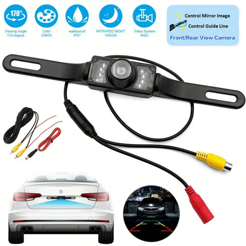 Black Metal License Plate Backup Camera Wide Angle Rear View Camera With Night Vision Reversing Distance Guide Lines Ideal For Car ParkingReversing Towing & All Vehicle Safety Assistancev