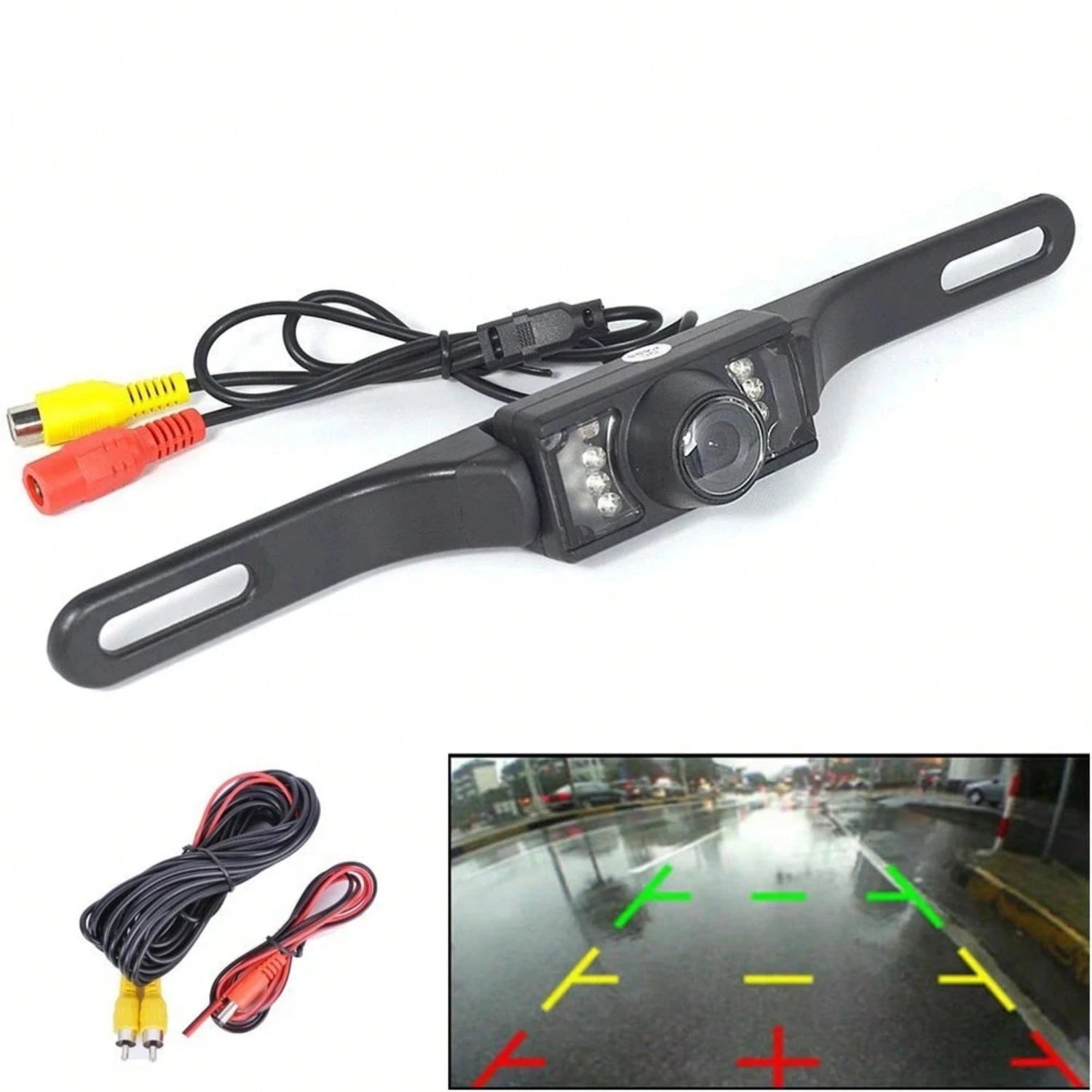 Black Metal License Plate Backup Camera Wide Angle Rear View Camera With Night Vision Reversing Distance Guide Lines Ideal For Car ParkingReversing Towing & All Vehicle Safety Assistancev