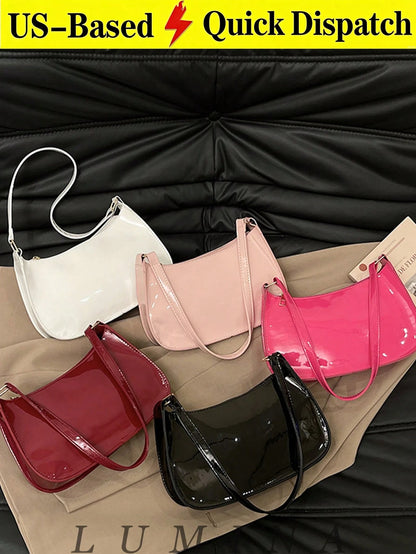 Black Purse Glossy Patent Leather Underarm Hobo Handbag For Women, Casual Daily Shopping Purses And Bags