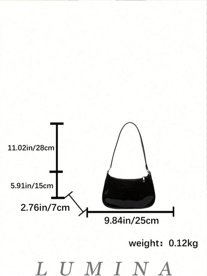 Black Purse Glossy Patent Leather Underarm Hobo Handbag For Women, Casual Daily Shopping Purses And Bags