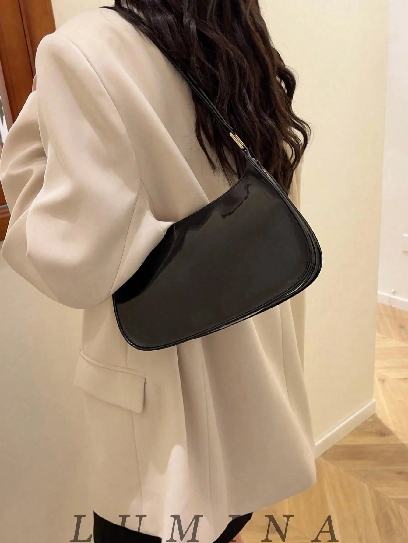 Black Purse Glossy Patent Leather Underarm Hobo Handbag For Women, Casual Daily Shopping Purses And Bags
