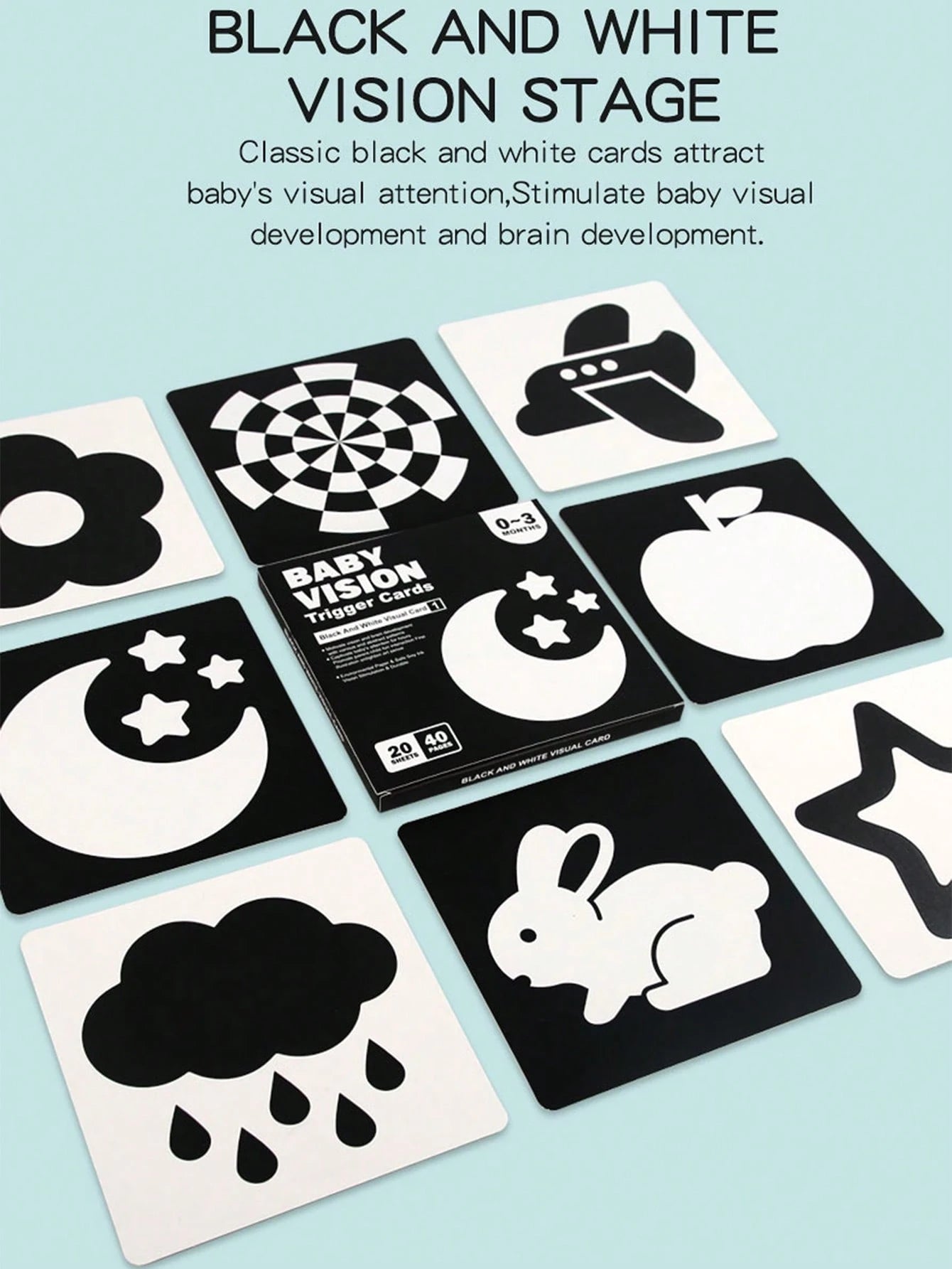 Black & White Flash Cards For Newborn Babies Visual Stimulation, 0-36 Months Infant Colorful Tracking Cards, Educational Cognitive Cards