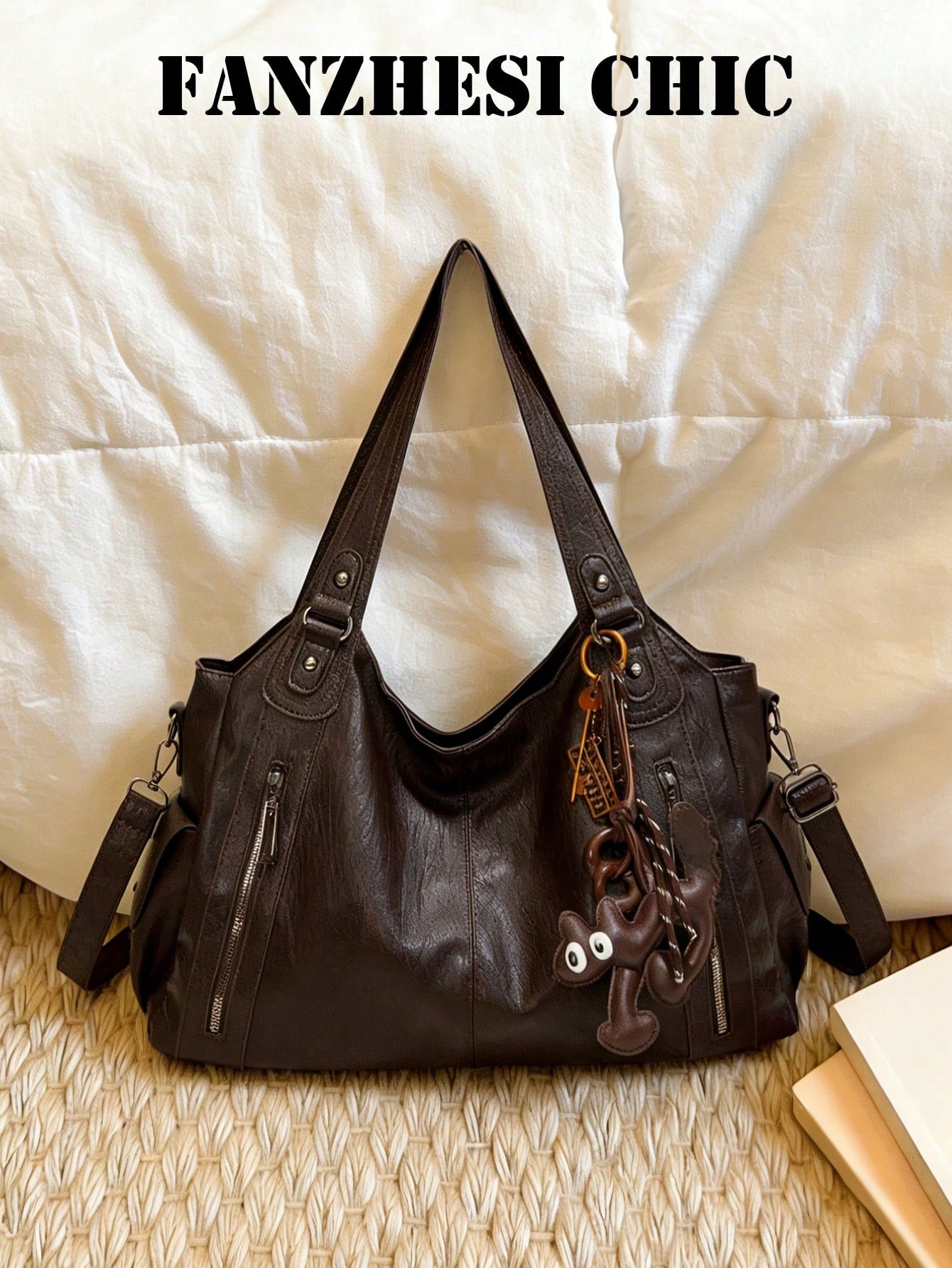 Blue PU Crossbody Shoulder Bag, With Metal Hardware, Removable Cherry Pendant, Spacious Interior To Store Daily Supplies For Casual Daily Outfits