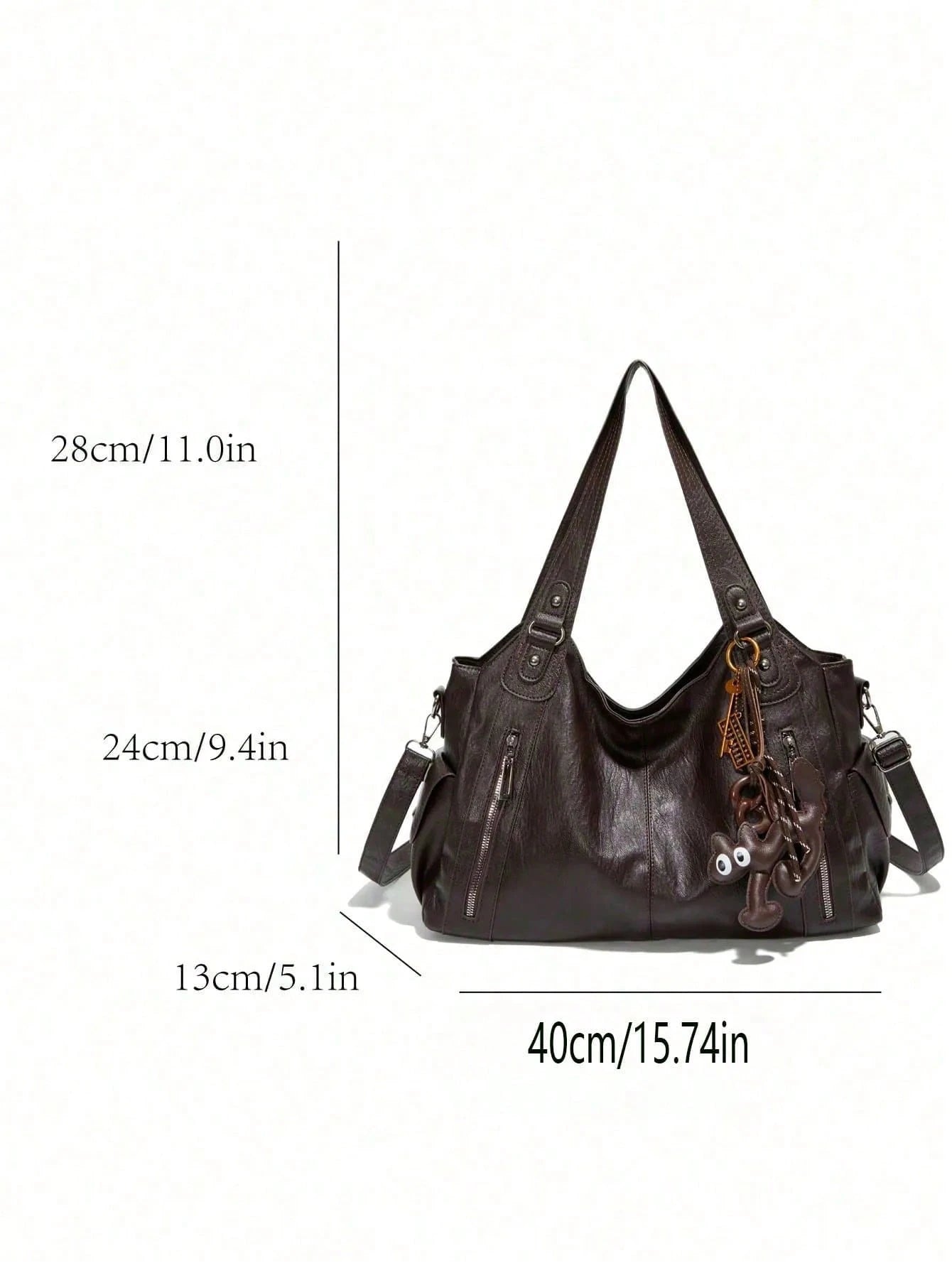 Blue PU Crossbody Shoulder Bag, With Metal Hardware, Removable Cherry Pendant, Spacious Interior To Store Daily Supplies For Casual Daily Outfits