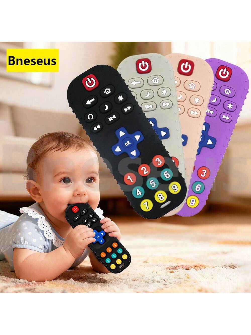 Bneseus 1pc Silicone Teething Toy Suitable For 0-6 Months, 6-12 Months Babies, Remote Control Silicone Teether, Sensory Toy, Chewing Toy For Boys And Girls, Christmas Gift, Stocking Stuffer