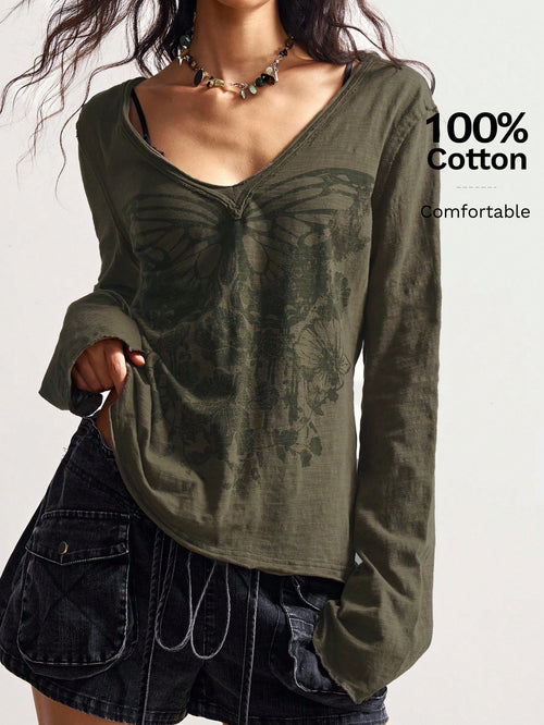 Bohemela Casual Loose Fit Long Sleeve Plus Size Women T-Shirt, Streetwear/Winter Fall