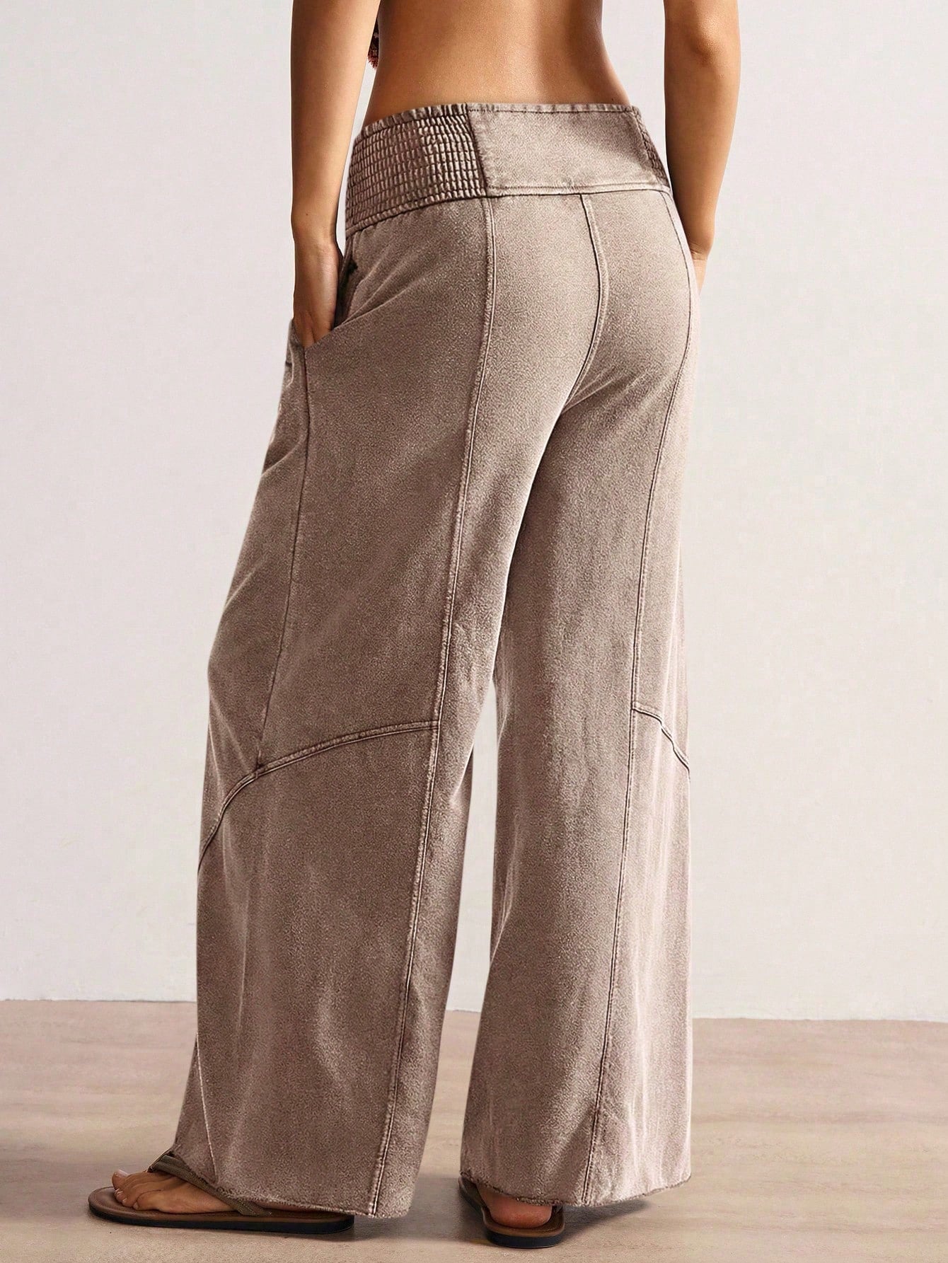 Bohemela Women's Casual Solid Color Knit Loose Wide-Leg Washed Pants