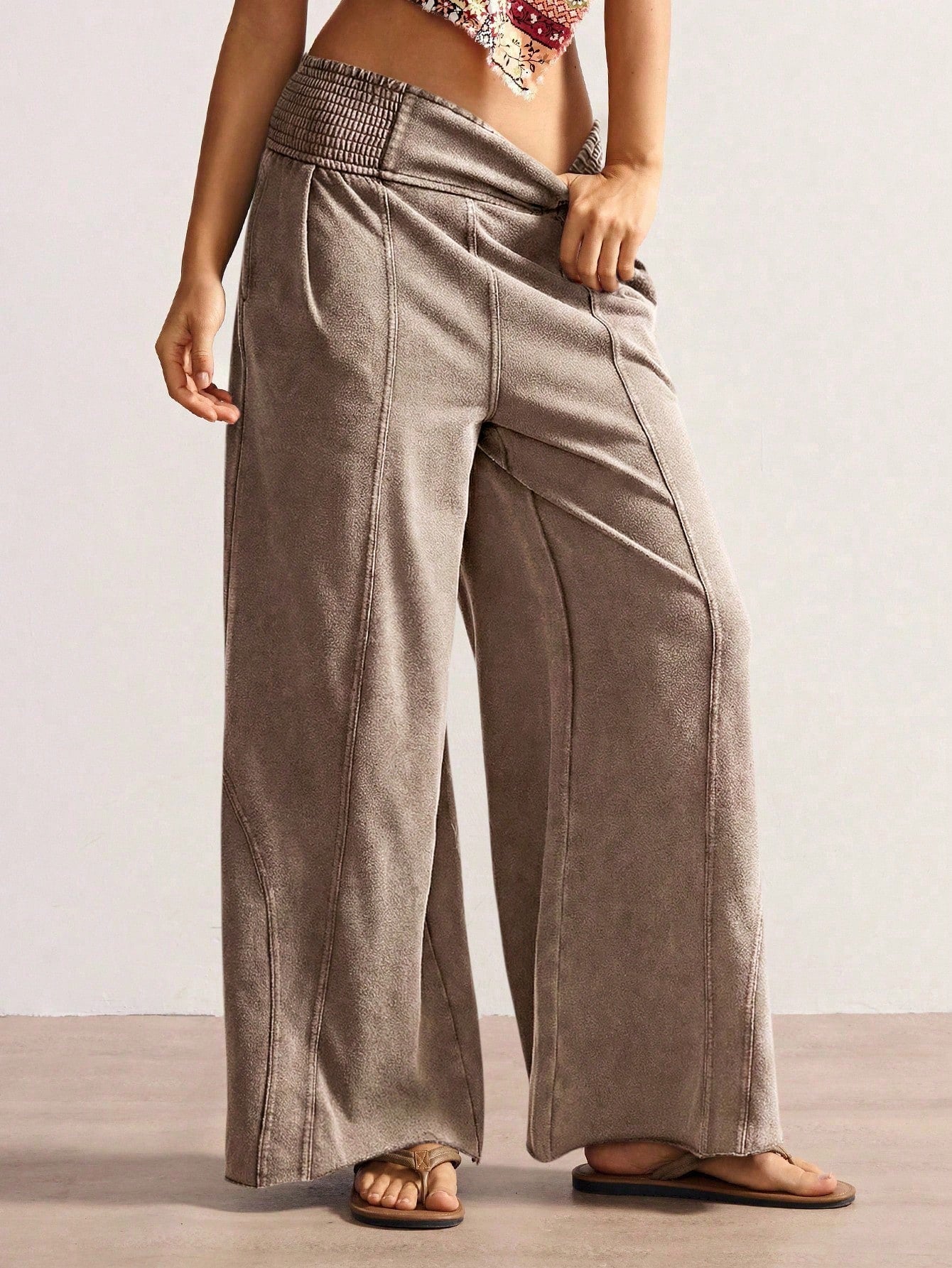 Bohemela Women's Casual Solid Color Knit Loose Wide-Leg Washed Pants