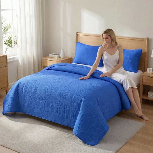 Bohemian Coin Embossed Bedspread Set, 2/3 Pcs With Ultrasonic Craft, 1 Quilt And 1/2 Pillowcases Sturdy And Wash-Resistant Fabric Is Lightweight, Breathable And Machine Washable Multiple Color Options