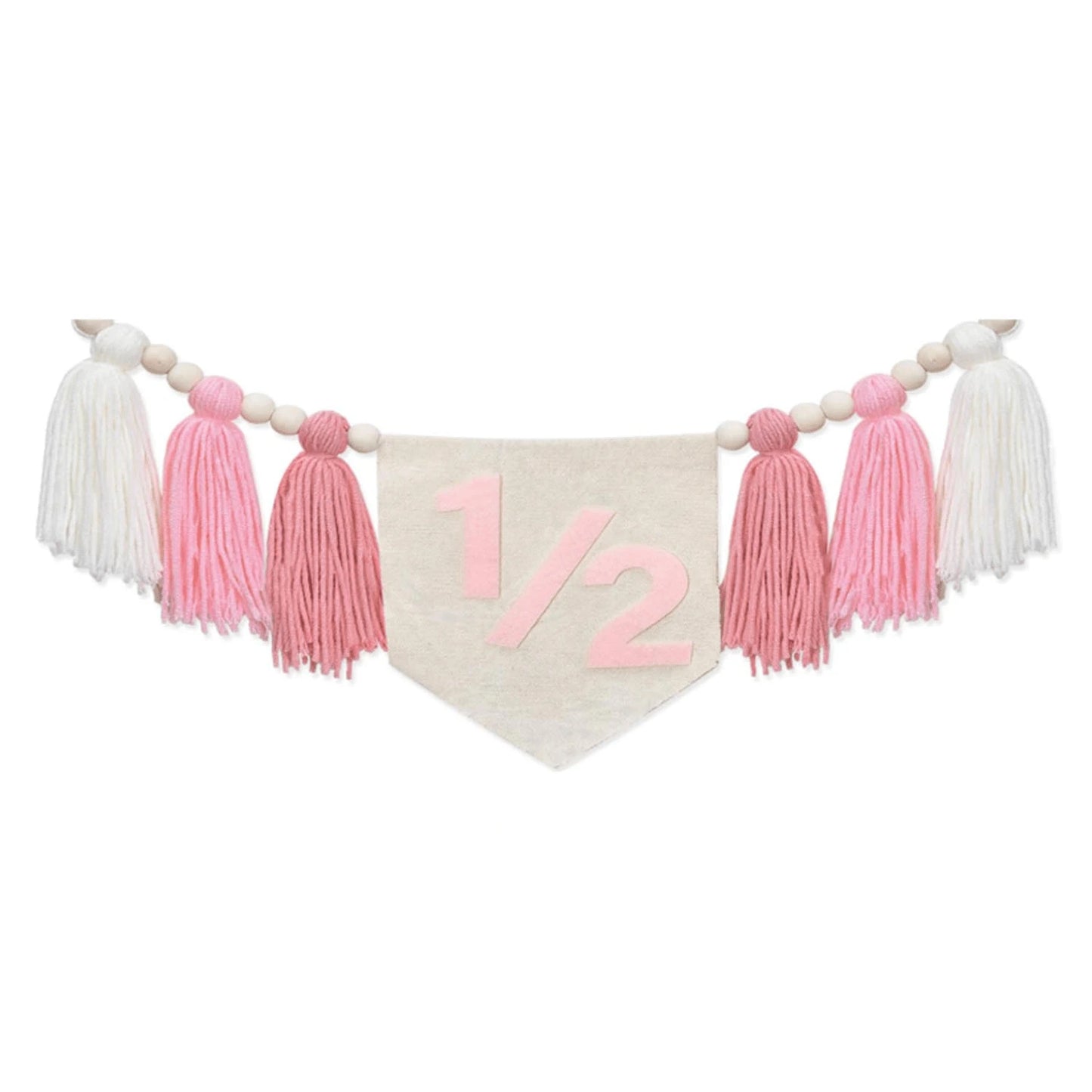 Bohemian Wooden Bead Tassel 1/2 Birthday Banner, Multi-Colored High Chair Wooden Bead Hanging Banner, Baby's Half-Year Party Backdrop Decoration