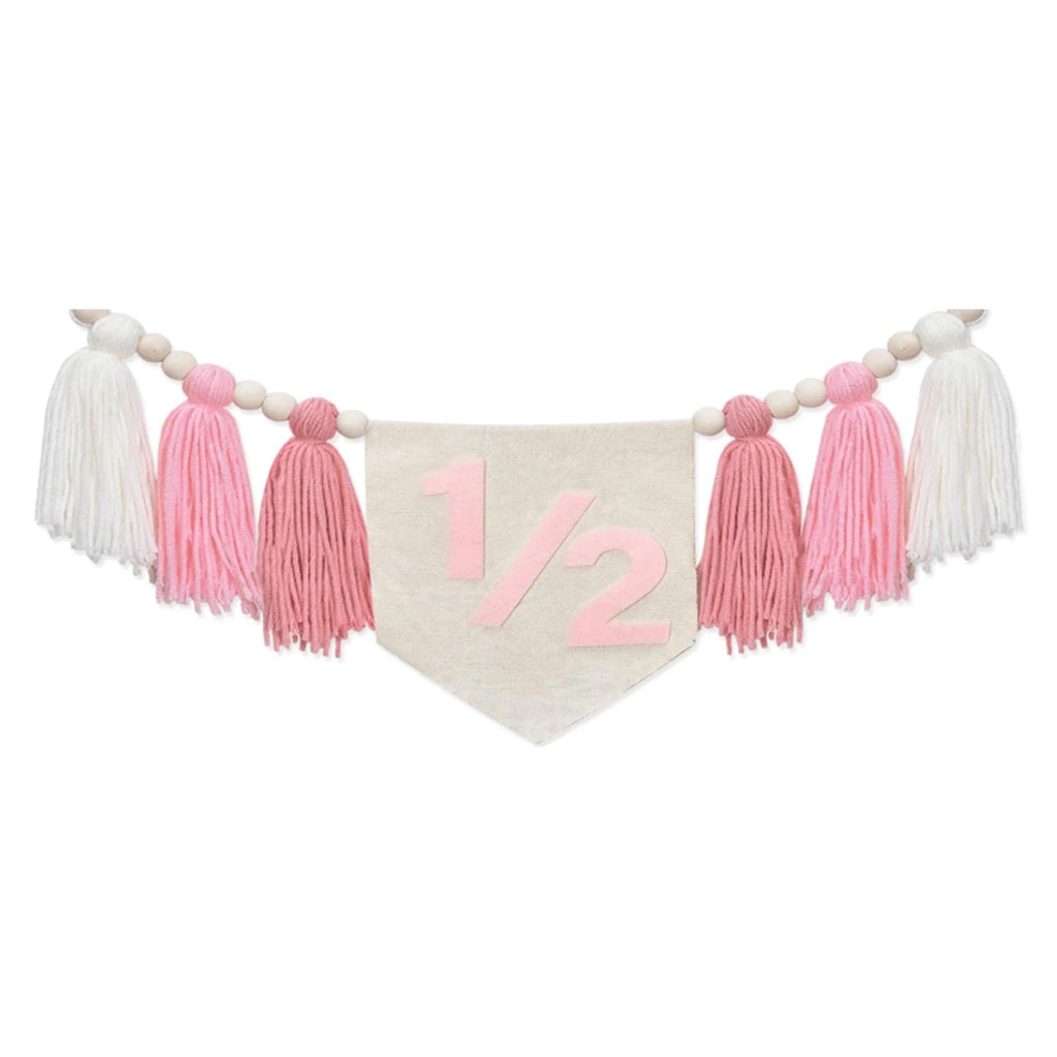 Bohemian Wooden Bead Tassel 1/2 Birthday Banner, Multi-Colored High Chair Wooden Bead Hanging Banner, Baby's Half-Year Party Backdrop Decoration