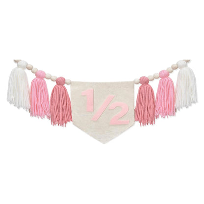 Bohemian Wooden Bead Tassel 1/2 Birthday Banner, Multi-Colored High Chair Wooden Bead Hanging Banner, Baby's Half-Year Party Backdrop Decoration