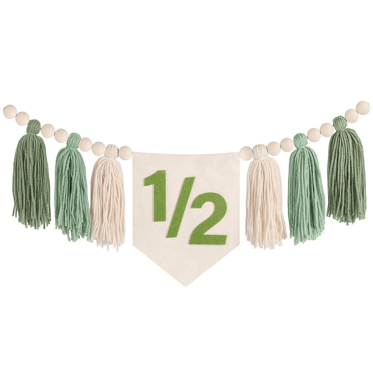 Bohemian Wooden Bead Tassel 1/2 Birthday Banner, Multi-Colored High Chair Wooden Bead Hanging Banner, Baby's Half-Year Party Backdrop Decoration