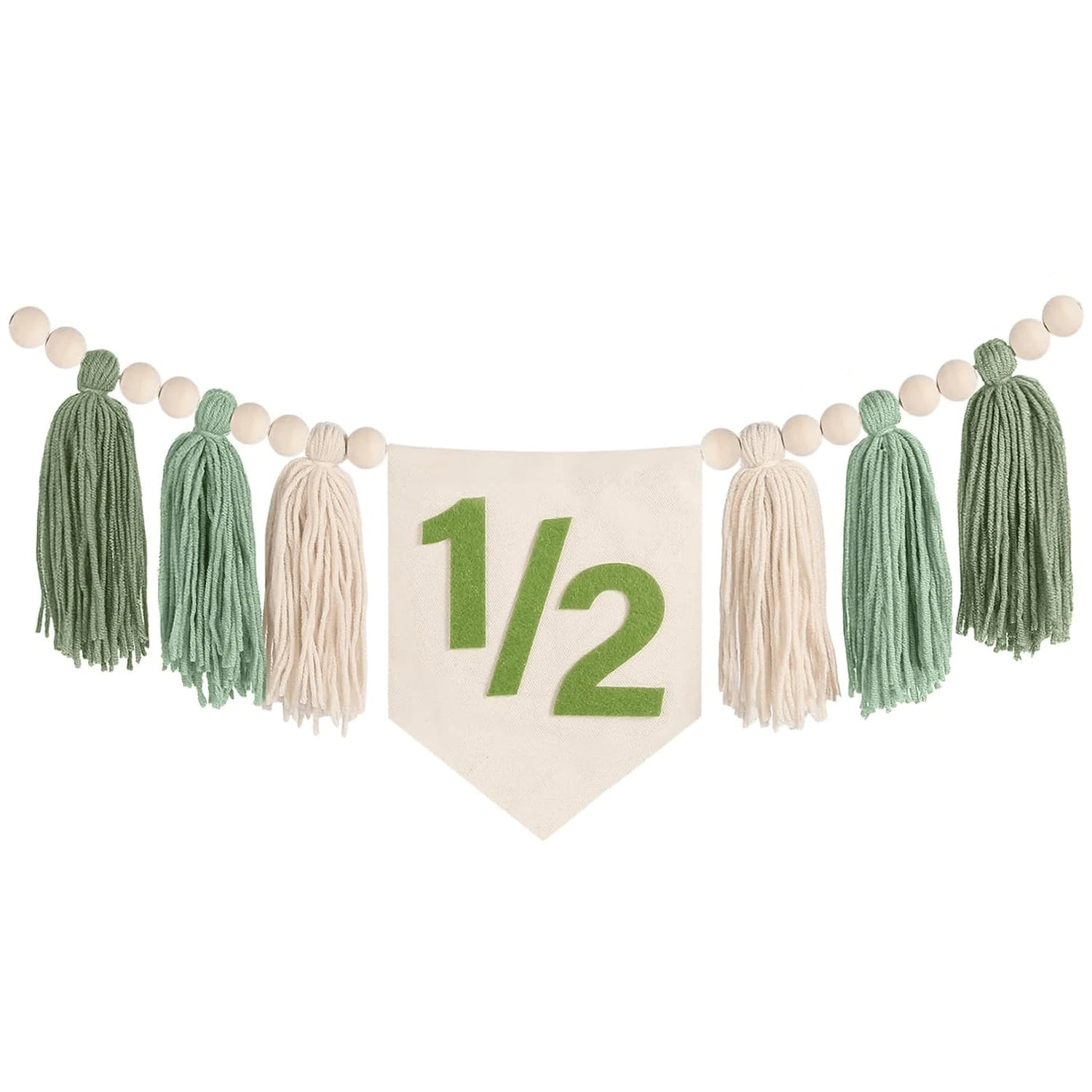 Bohemian Wooden Bead Tassel 1/2 Birthday Banner, Multi-Colored High Chair Wooden Bead Hanging Banner, Baby's Half-Year Party Backdrop Decoration
