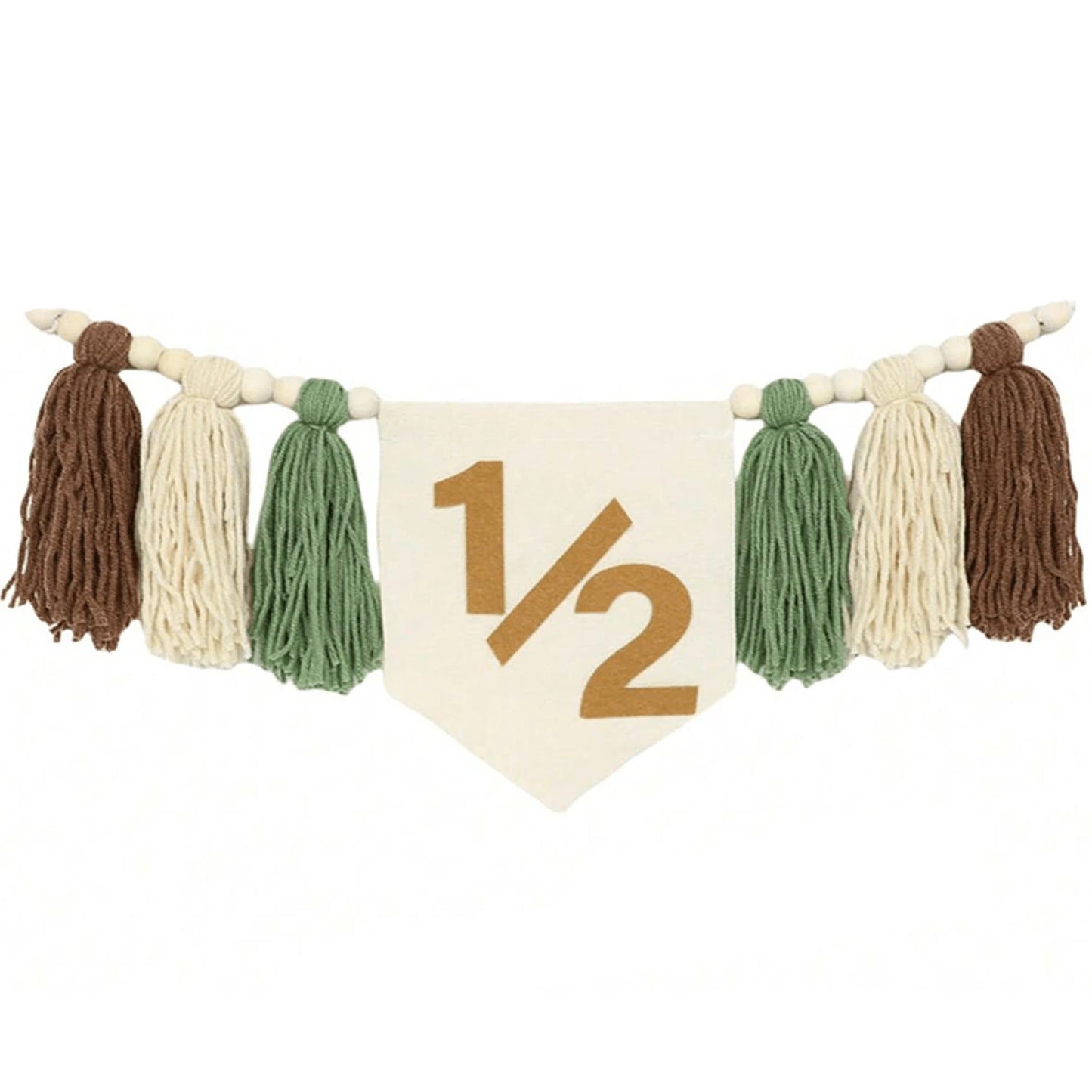 Bohemian Wooden Bead Tassel 1/2 Birthday Banner, Multi-Colored High Chair Wooden Bead Hanging Banner, Baby's Half-Year Party Backdrop Decoration