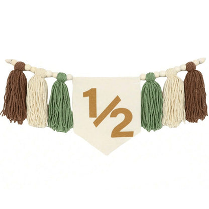 Bohemian Wooden Bead Tassel 1/2 Birthday Banner, Multi-Colored High Chair Wooden Bead Hanging Banner, Baby's Half-Year Party Backdrop Decoration