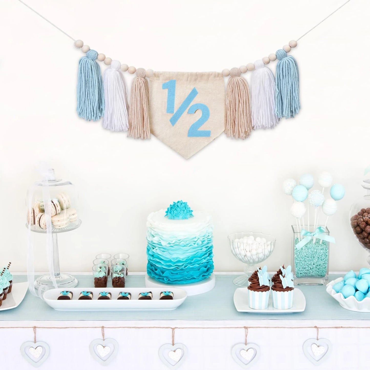 Bohemian Wooden Bead Tassel 1/2 Birthday Banner, Multi-Colored High Chair Wooden Bead Hanging Banner, Baby's Half-Year Party Backdrop Decoration
