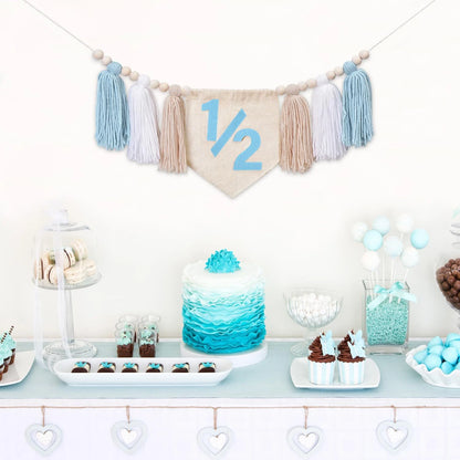 Bohemian Wooden Bead Tassel 1/2 Birthday Banner, Multi-Colored High Chair Wooden Bead Hanging Banner, Baby's Half-Year Party Backdrop Decoration