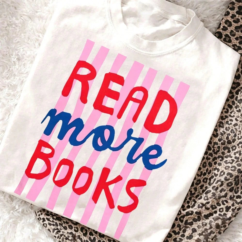 Bookish T Shirt Women Read More Books Graphic Tee Cute Book Lover Gift Top Librarian Bookworm Tshirt Y2K Striped Casual Loose Drop Shoulder