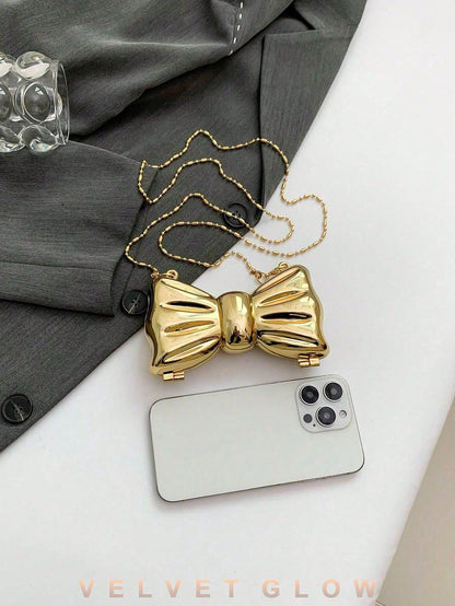 Bow Shaped Mini Party Bag, Women's Fashionable Chain Crossbody Bag, Suitable For Party And Date Wear, Coin Purse, Wedding, Party Bags, Graduation