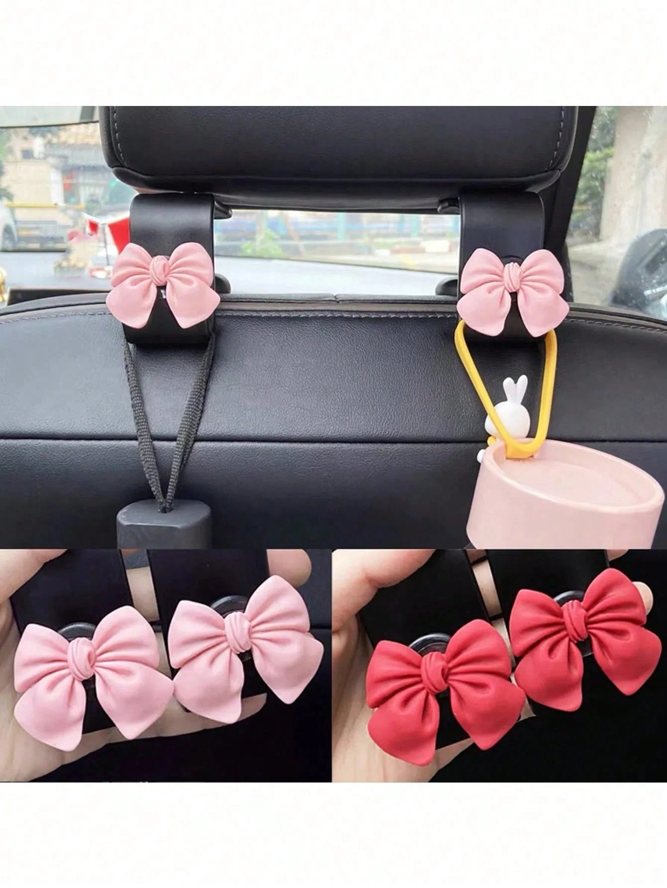 Bowknot Shaped Car Hook Creative Lovely Seat Back Hanger For Car Interior Storage Multifunctional Hanging Hook Car Decor