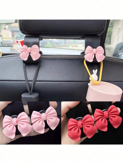 Bowknot Shaped Car Hook Creative Lovely Seat Back Hanger For Car Interior Storage Multifunctional Hanging Hook Car Decor