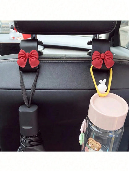 Bowknot Shaped Car Hook Creative Lovely Seat Back Hanger For Car Interior Storage Multifunctional Hanging Hook Car Decor