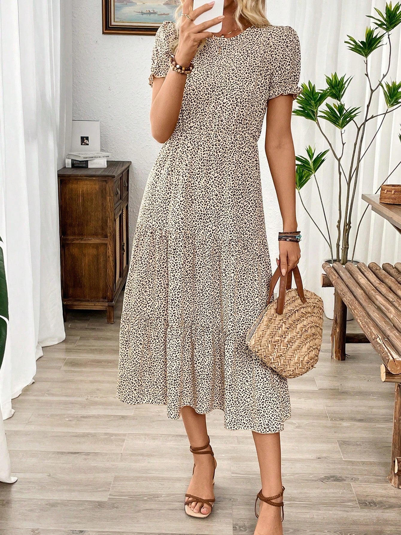 Breezaya Allover Print Ruffle Hem Dress Maxi Women Outfit