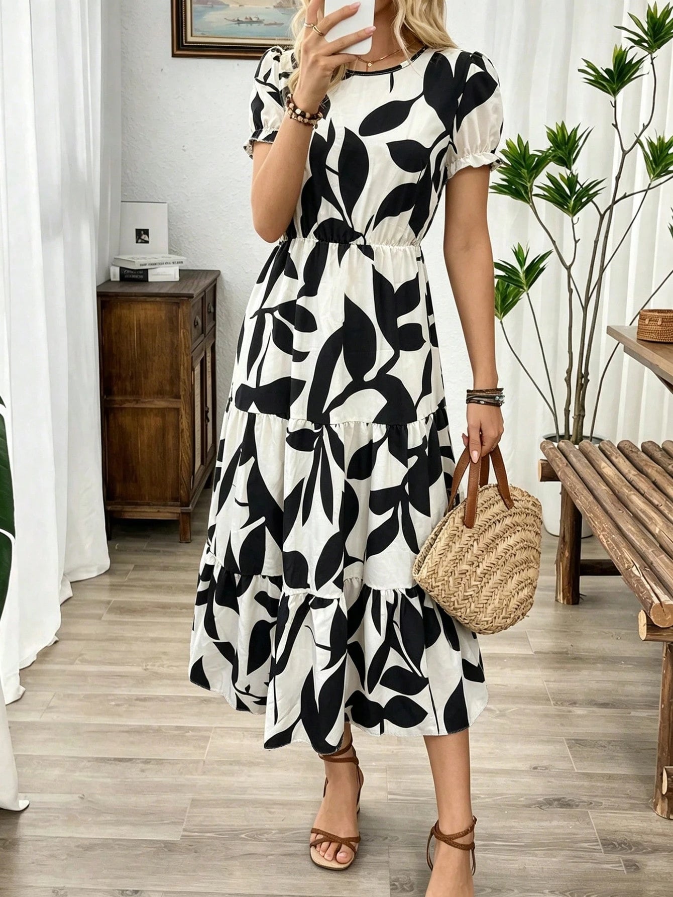 Breezaya Allover Print Ruffle Hem Dress Maxi Women Outfit