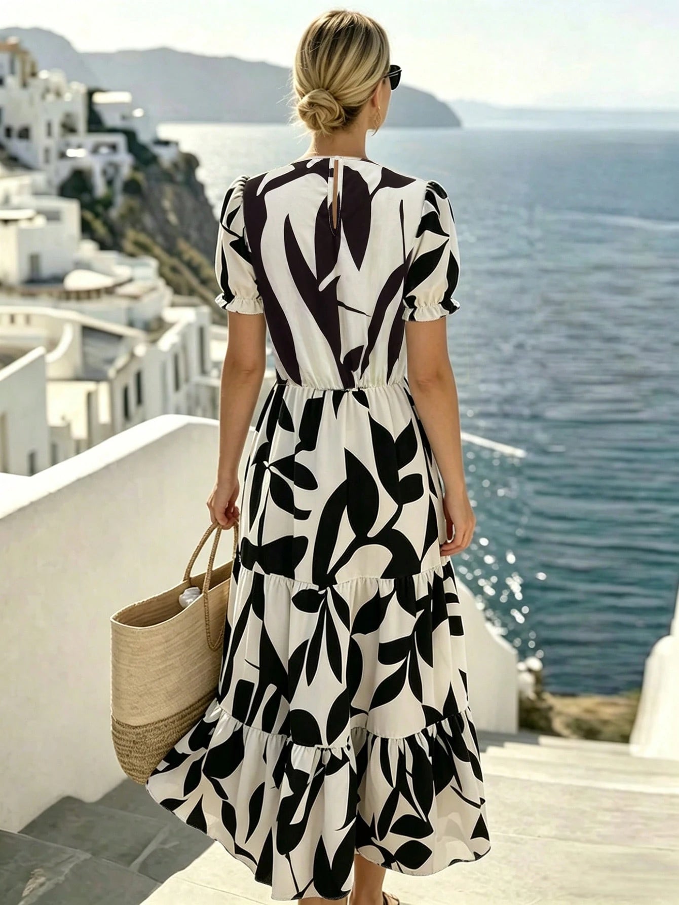 Breezaya Allover Print Ruffle Hem Dress Maxi Women Outfit