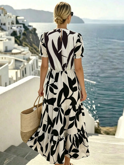 Breezaya Allover Print Ruffle Hem Dress Maxi Women Outfit