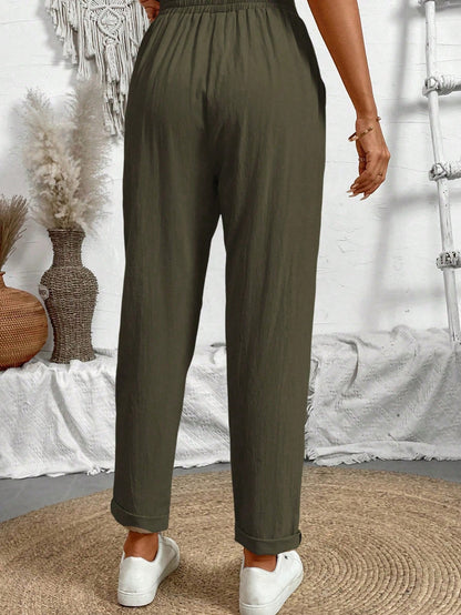 Breezaya Casual Solid Color Drawstring Tapered Pants