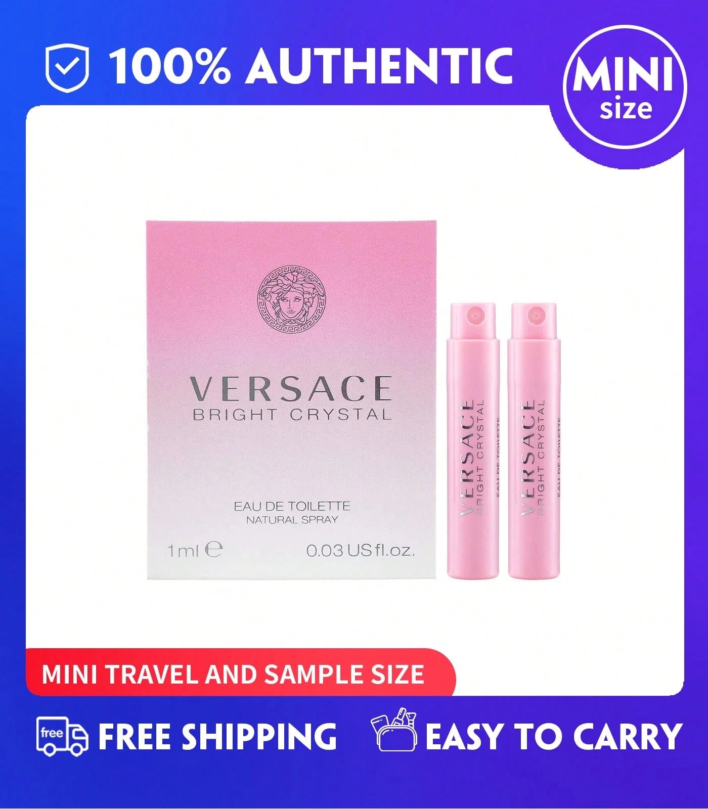 Bright Crystal EDT Perfume For Women Scent Sample Vial Travel Size Mini 2x(1ml) Fragrances