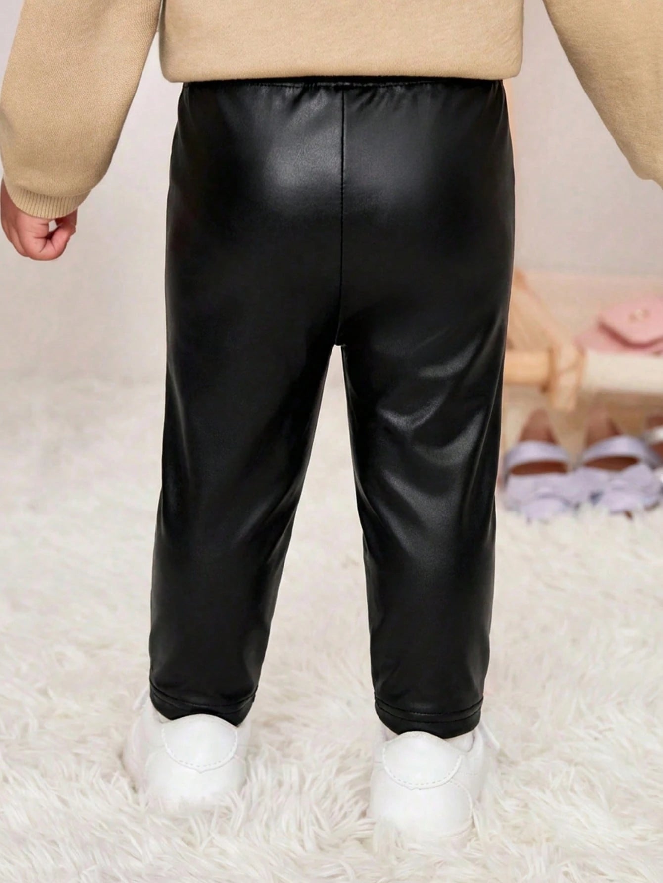 Bubblio Stylish Baby Girl Black Faux Leather Look Long Pants For Everyday Wear