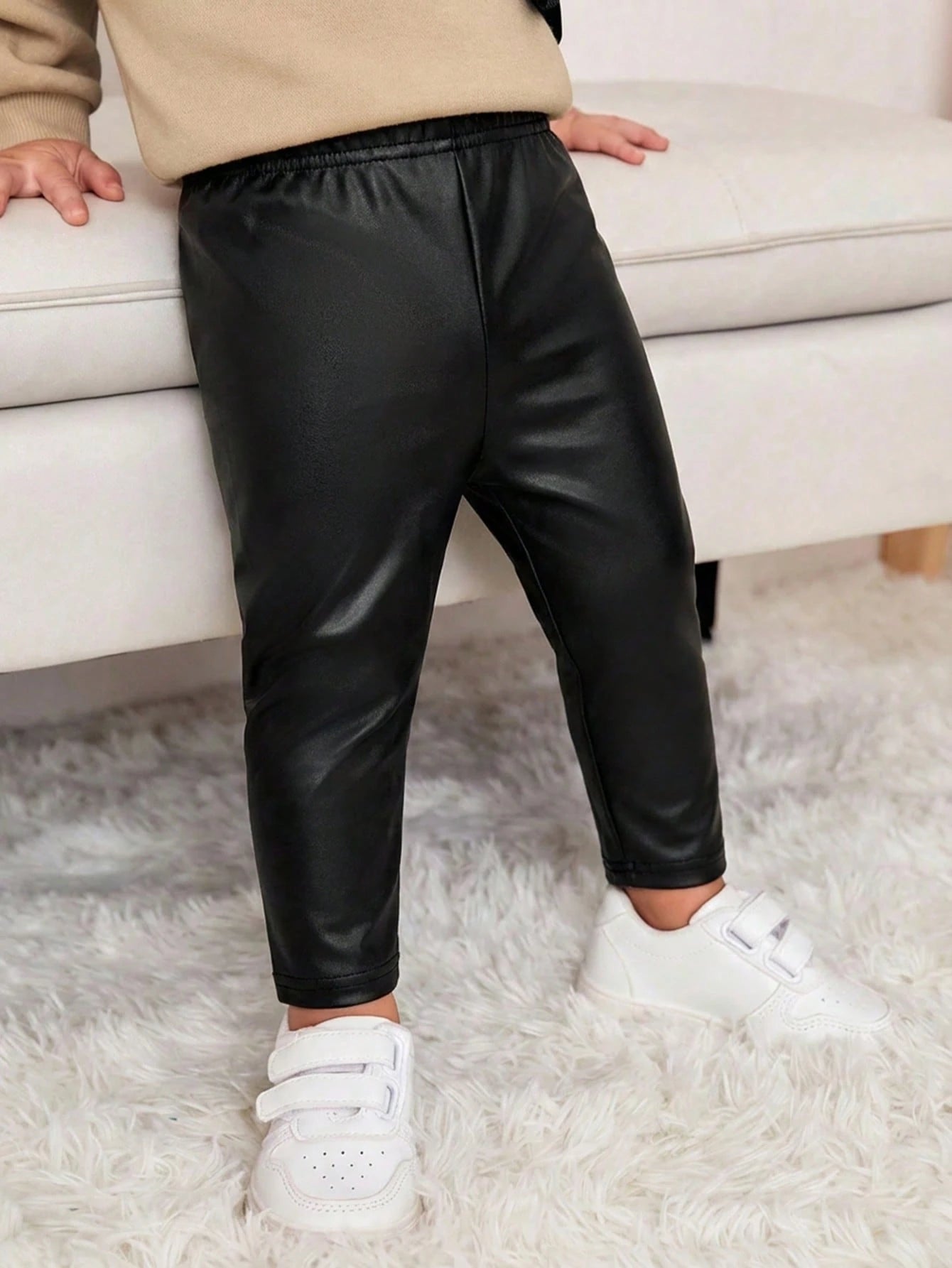 Bubblio Stylish Baby Girl Black Faux Leather Look Long Pants For Everyday Wear