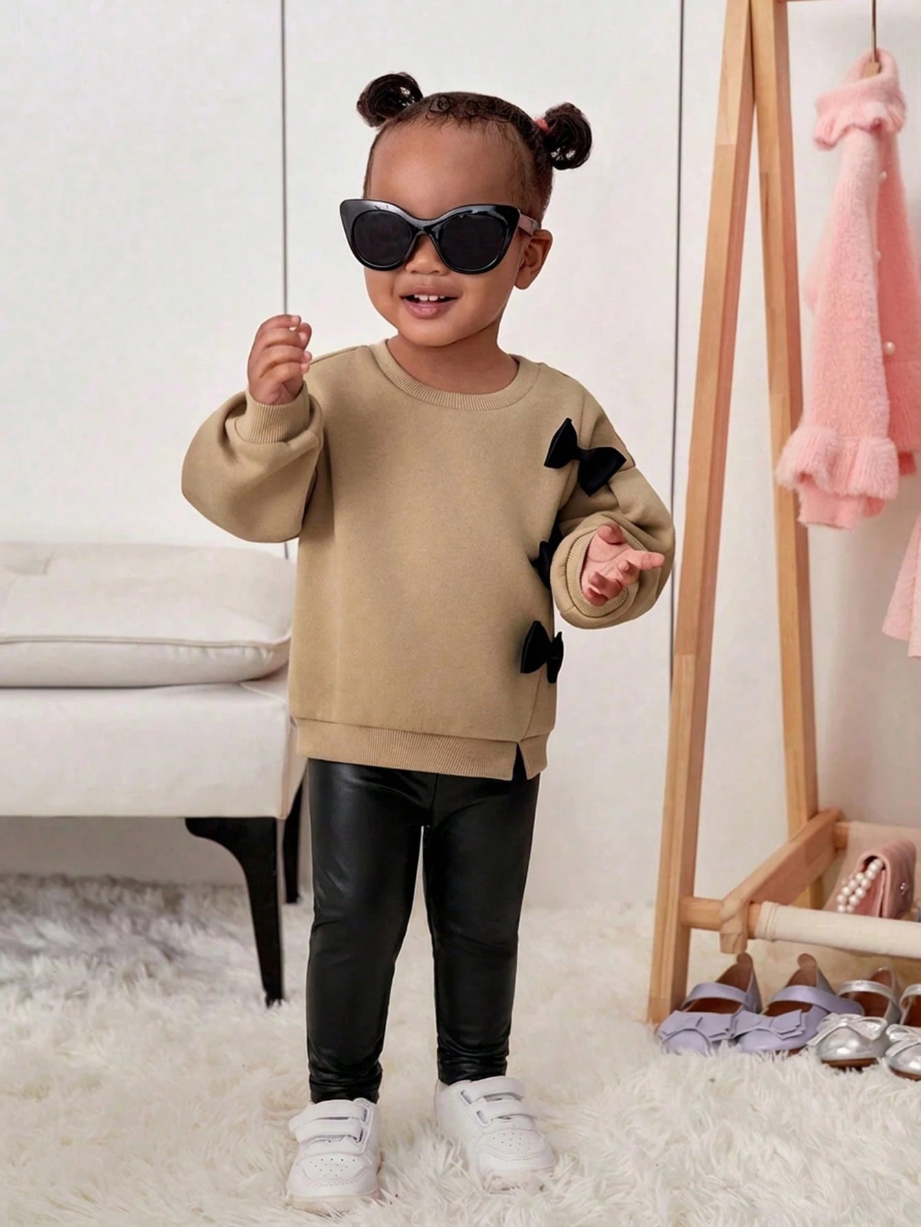 Bubblio Stylish Baby Girl Black Faux Leather Look Long Pants For Everyday Wear