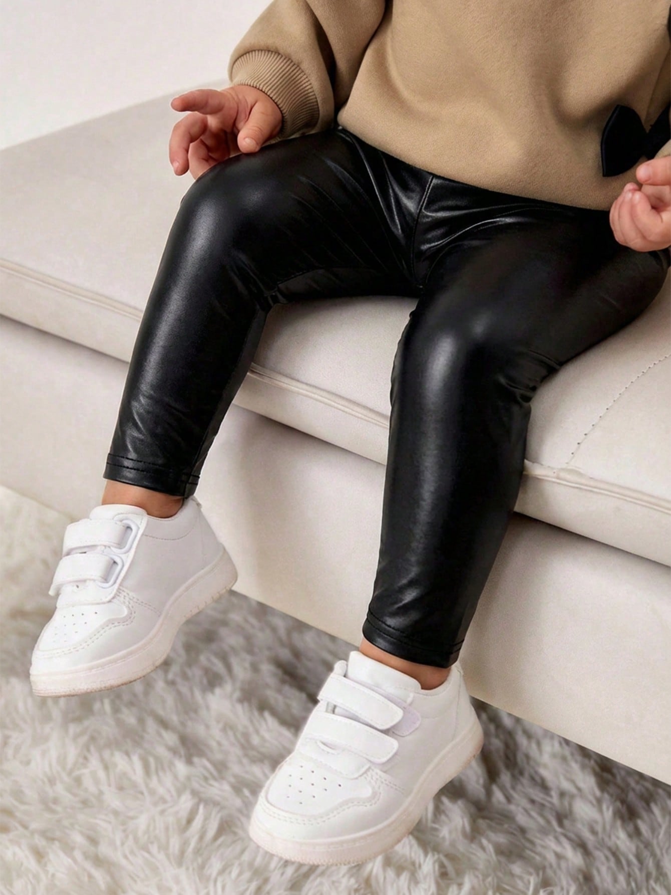 Bubblio Stylish Baby Girl Black Faux Leather Look Long Pants For Everyday Wear