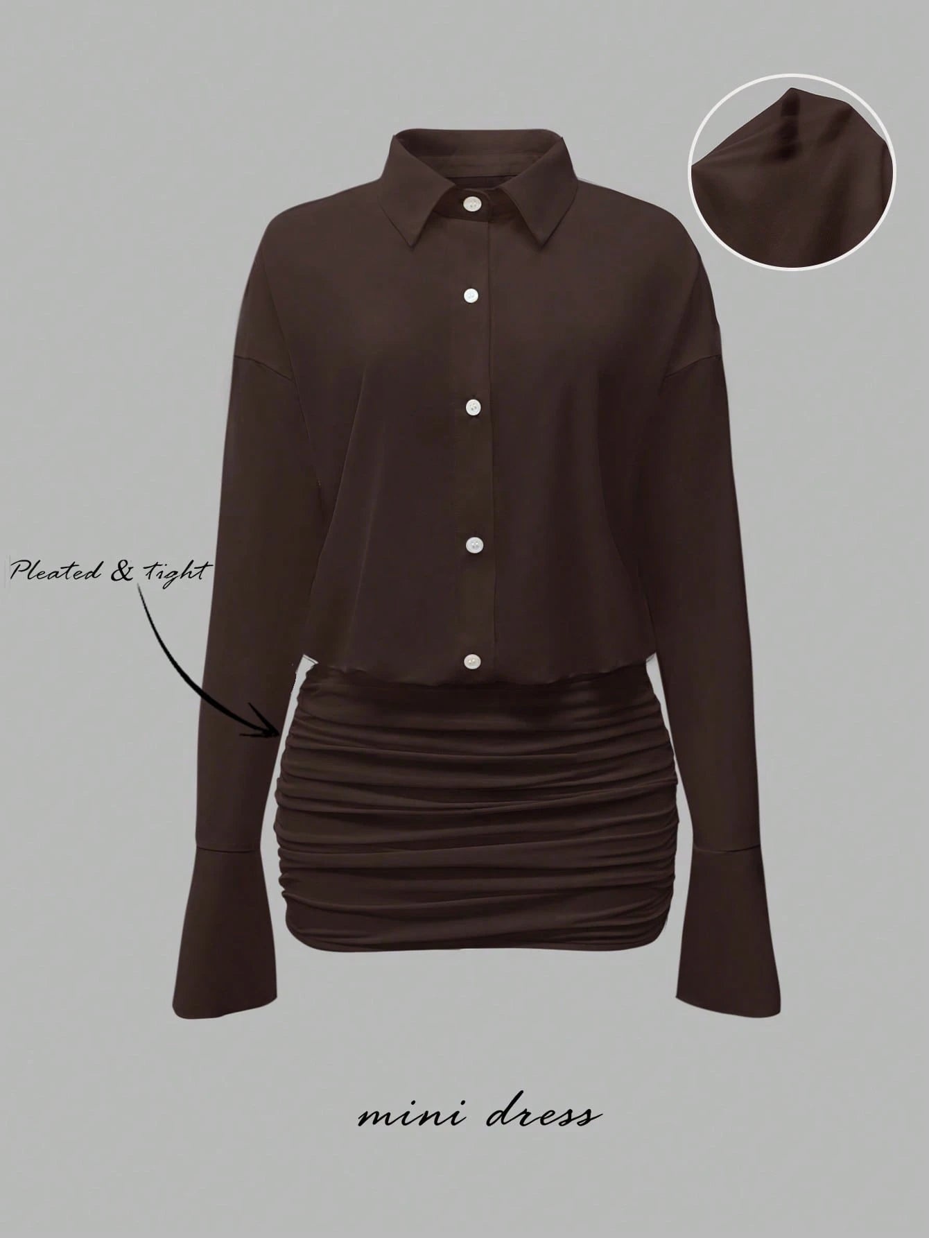 Cévolie 2025 Women's Fashionable Solid Color Front Button Mini Dress