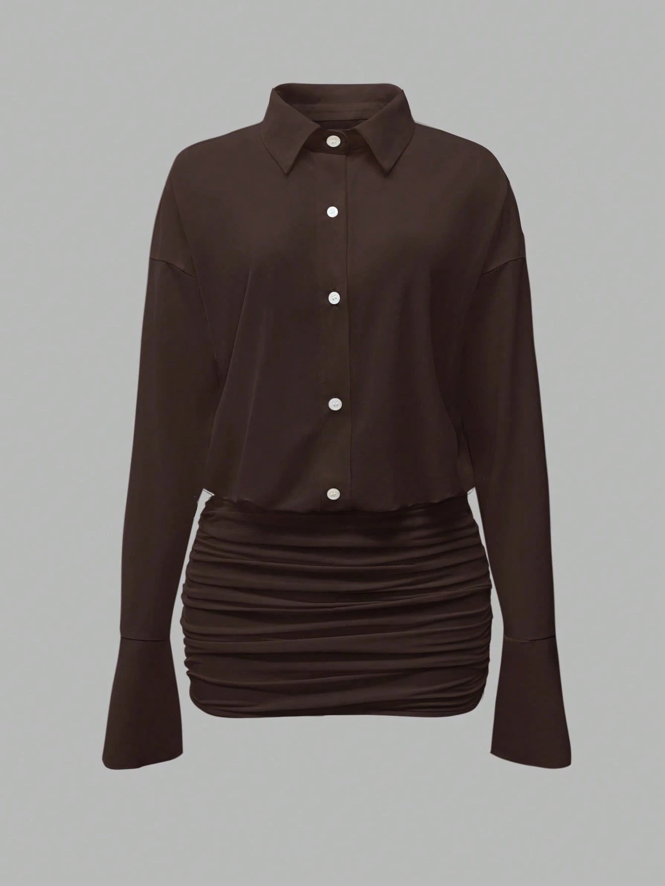 Cévolie 2025 Women's Fashionable Solid Color Front Button Mini Dress