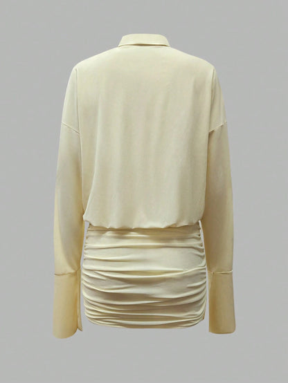 Cévolie 2025 Women's Fashionable Solid Color Front Button Mini Dress